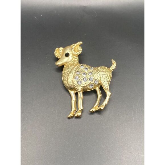 Aries Jeweled Brooch gilded steel and white crystal rhinestones - Picture 5 of 5